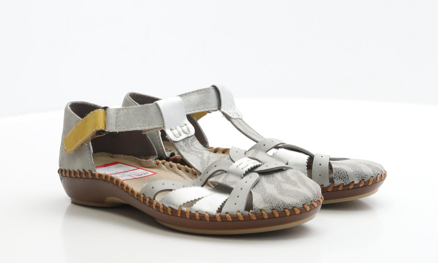Rieker Womens Silver Leather Strappy Sandal UK 8 EUR 41