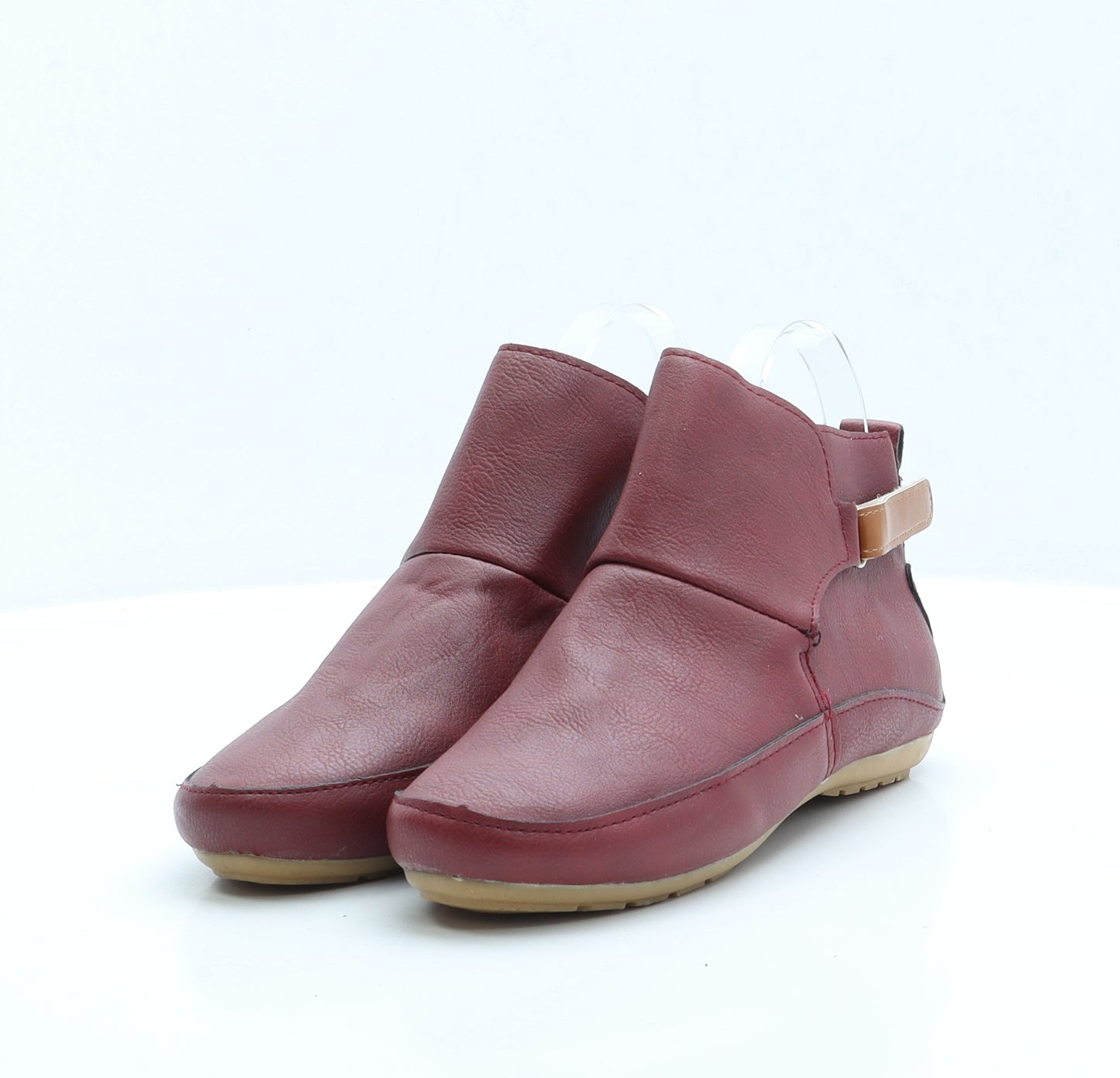 Preworn Womens Red Faux Leather Slip On Boot UK 2 EUR 35