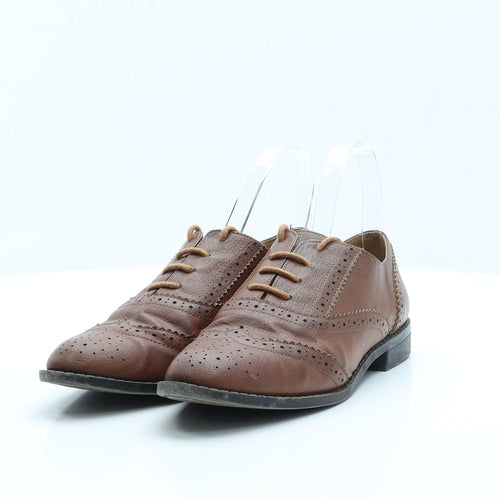 Preworn Womens Brown Faux Leather Flat UK 6 - Brogue