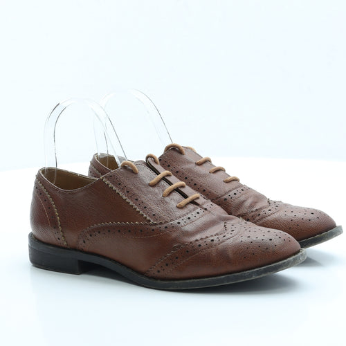 Preworn Womens Brown Faux Leather Flat UK 6 - Brogue