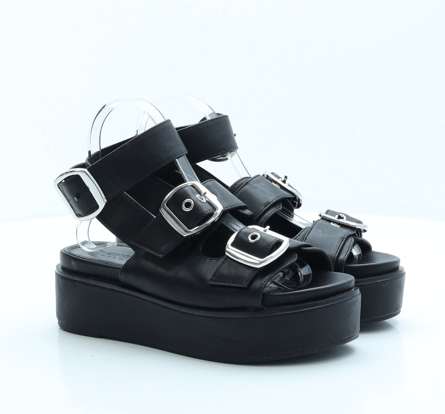 ASOS Womens Black Faux Leather Strappy Sandal UK 5