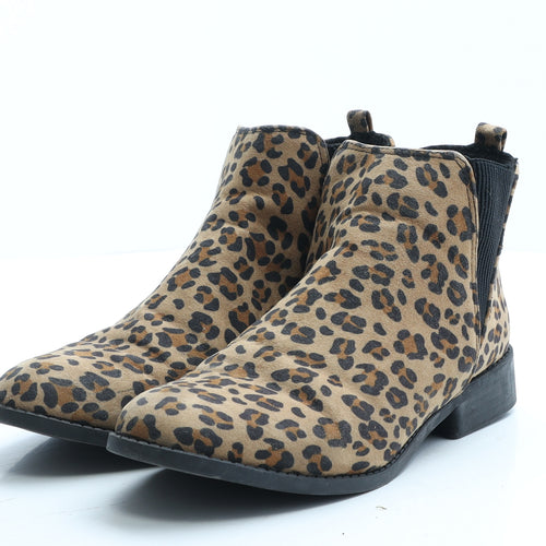Primark Womens Brown Animal Print Polyester Bootie Boot UK 6 EUR 39