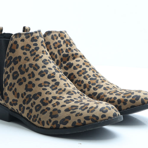 Primark Womens Brown Animal Print Polyester Bootie Boot UK 6 EUR 39