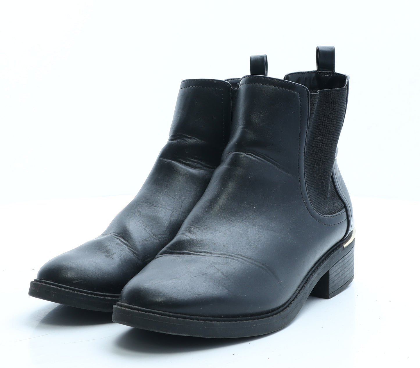 F&F Womens Black Faux Leather Bootie Boot UK 8 EUR 42