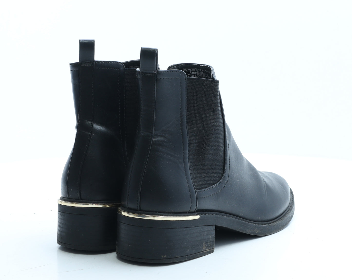 F&F Womens Black Faux Leather Bootie Boot UK 8 EUR 42