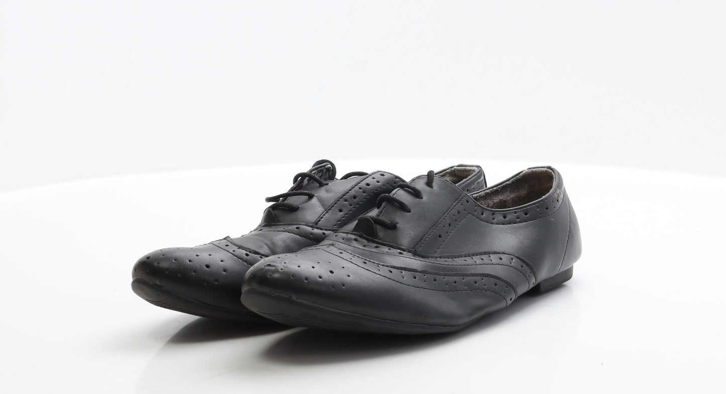 Lilley Womens Black Faux Leather Flat UK 6 - Brogue Style