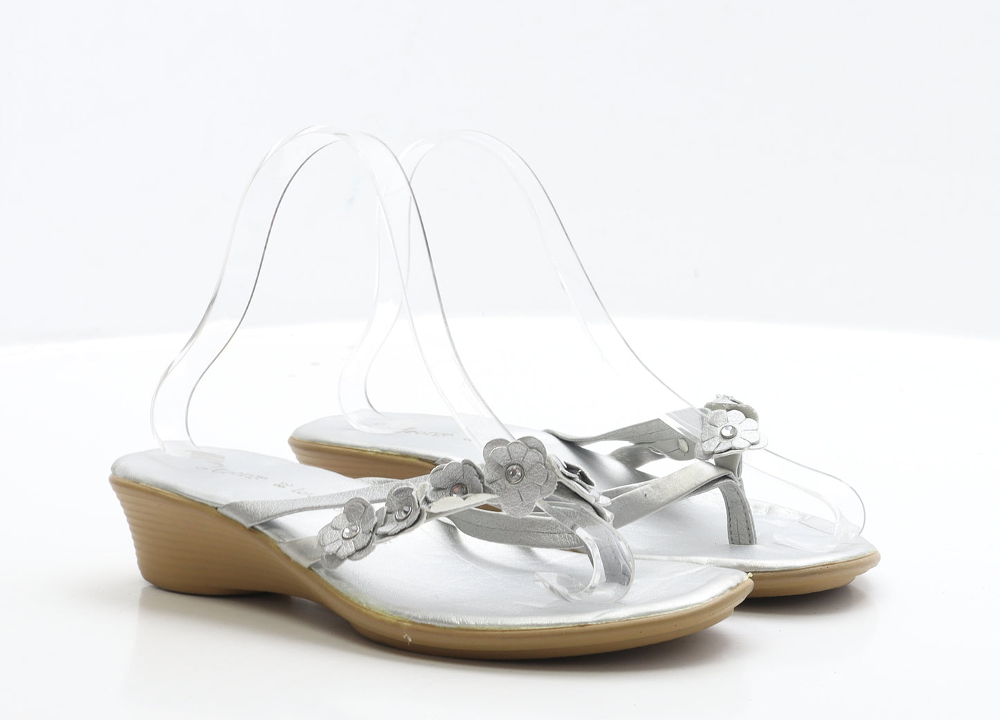 George Womens Silver Polyester Thong Sandal UK 5 EUR 38