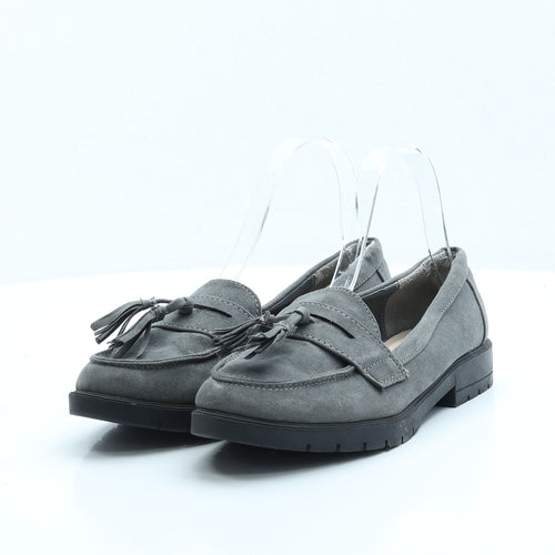 Primark Womens Grey Faux Suede Loafer Flat UK 4 EUR 37 US 6