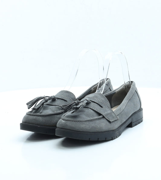 Primark Womens Grey Faux Suede Loafer Flat UK 4 EUR 37 US 6