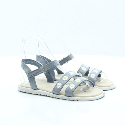 Primark Girls Blue Floral Cotton Strappy Sandal UK 1 EUR 33 US 2