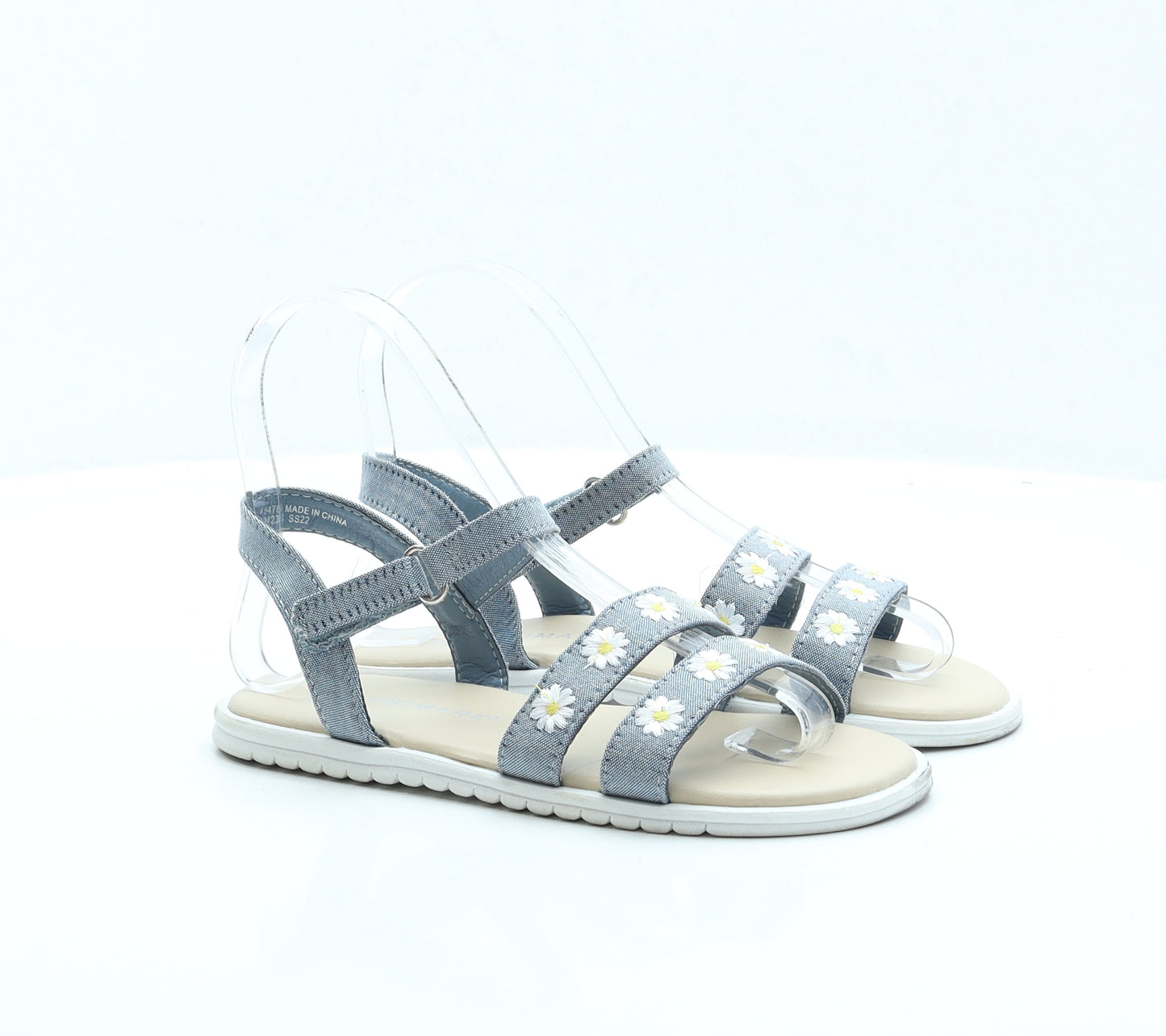 Primark Girls Blue Floral Cotton Strappy Sandal UK 1 EUR 33 US 2