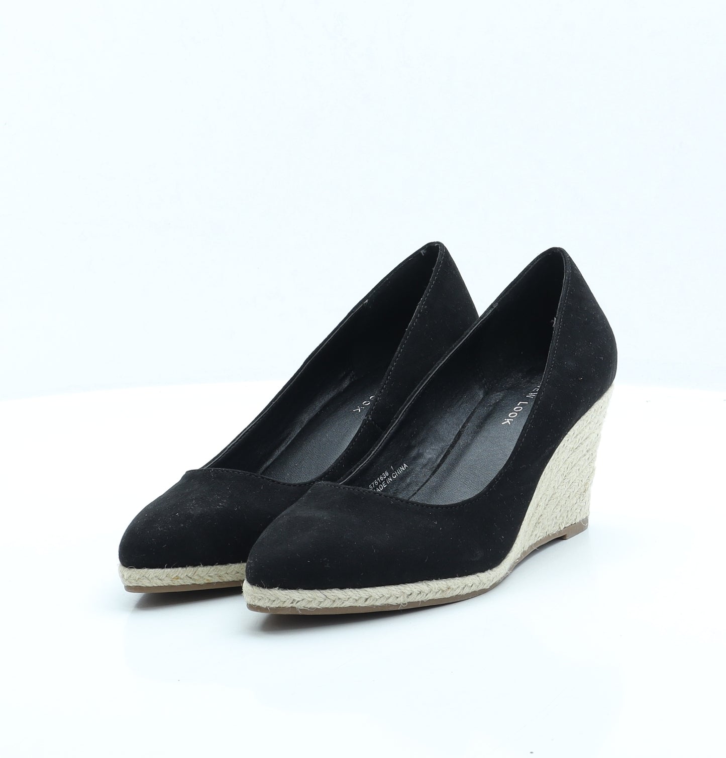 New Look Womens Black Faux Fur Espadrille Heel UK 6 EUR 39