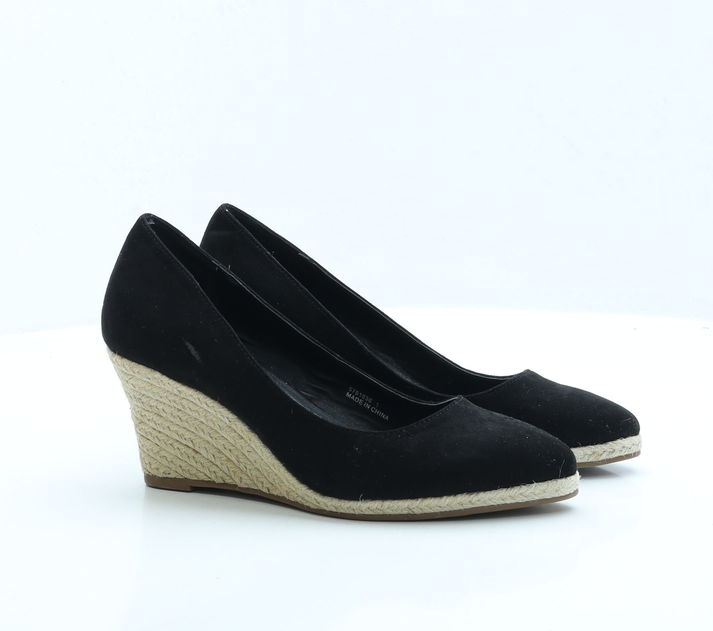 New Look Womens Black Faux Fur Espadrille Heel UK 6 EUR 39
