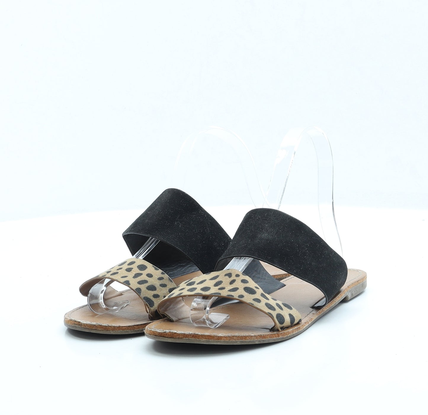 F&F Womens Beige Animal Print Polyester Slip On Sandal UK 4 EUR 37