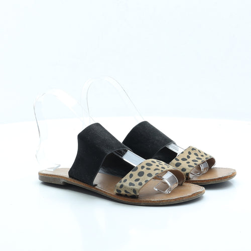 F&F Womens Beige Animal Print Polyester Slip On Sandal UK 4 EUR 37