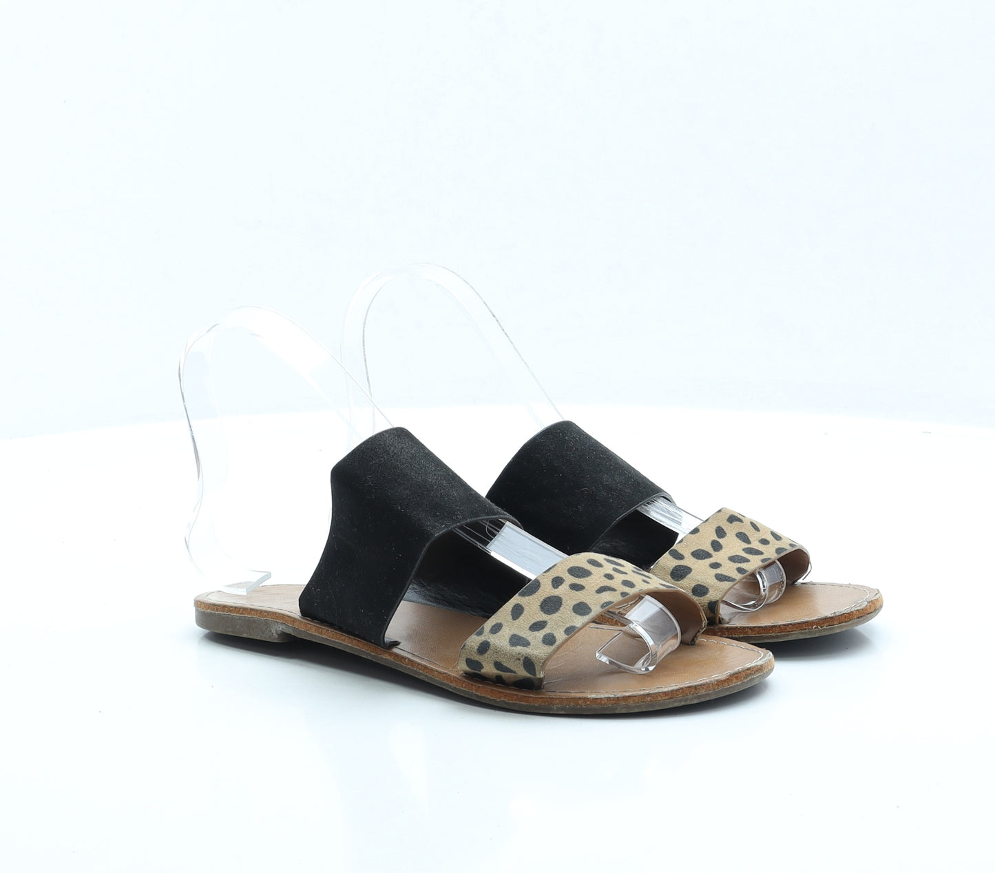 F&F Womens Beige Animal Print Polyester Slip On Sandal UK 4 EUR 37