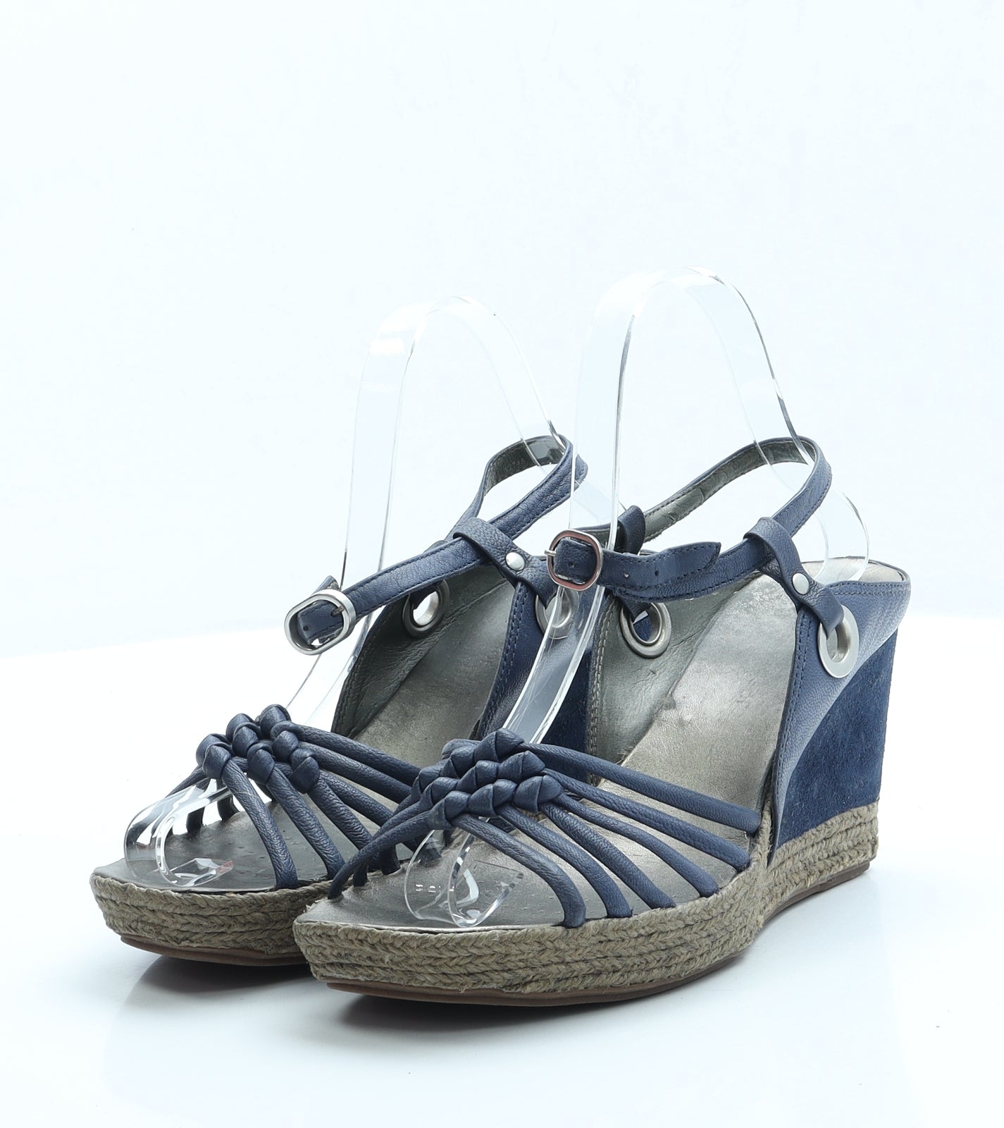 Clarks Womens Blue Faux Leather Espadrille Heel UK 5.5