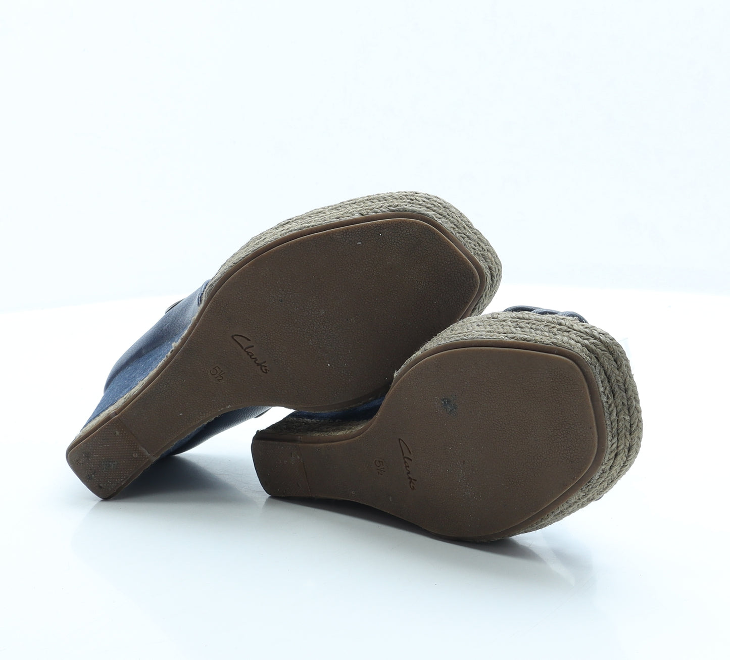 Clarks Womens Blue Faux Leather Espadrille Heel UK 5.5