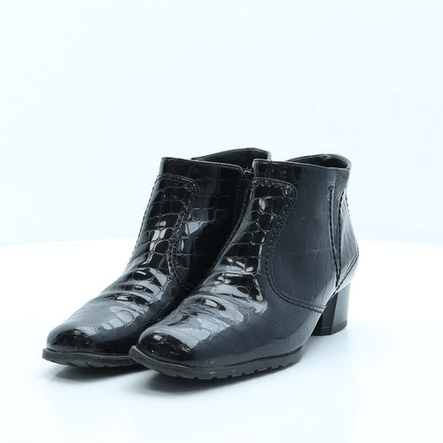 Preworn Womens Black Animal Print Vinyl Bootie Boot UK 4