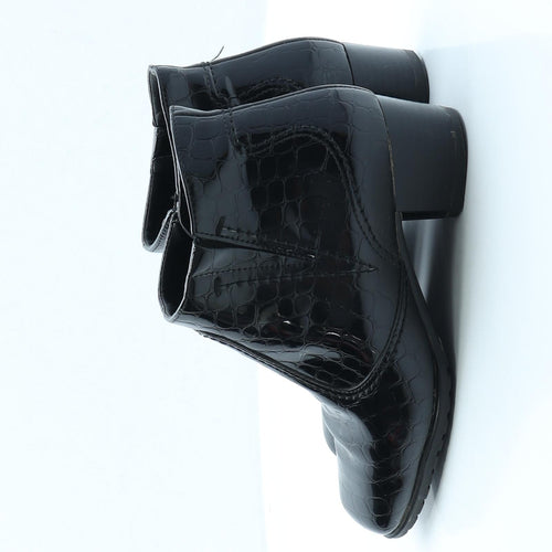 Preworn Womens Black Animal Print Vinyl Bootie Boot UK 4