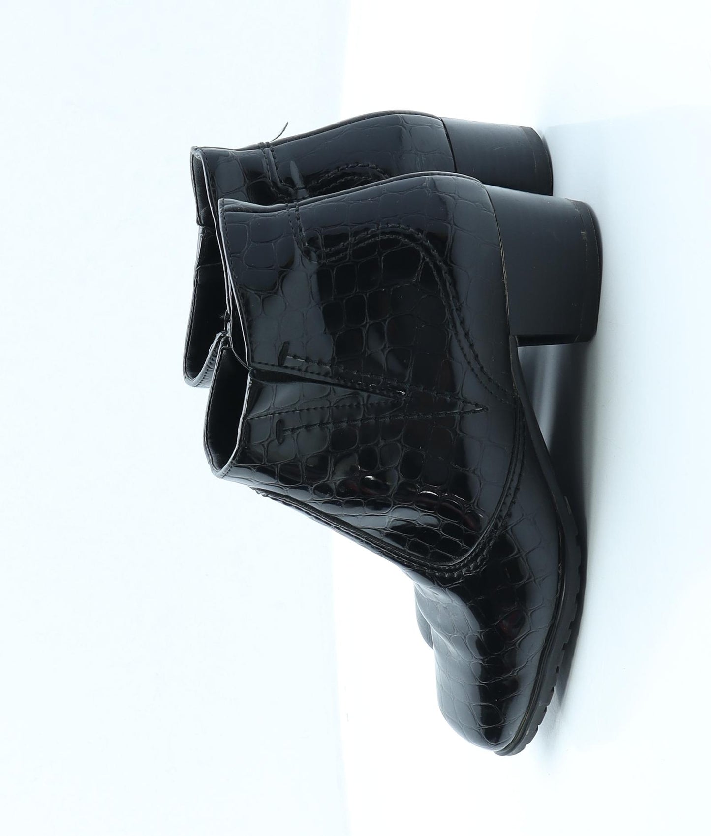 Preworn Womens Black Animal Print Vinyl Bootie Boot UK 4