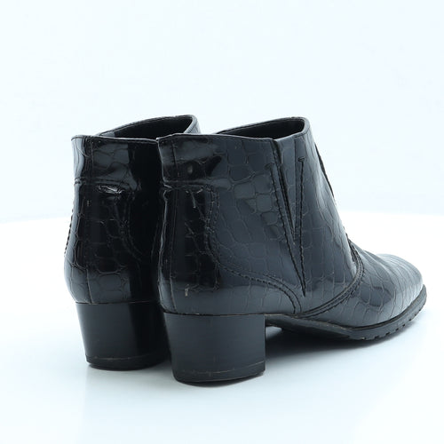 Preworn Womens Black Animal Print Vinyl Bootie Boot UK 4