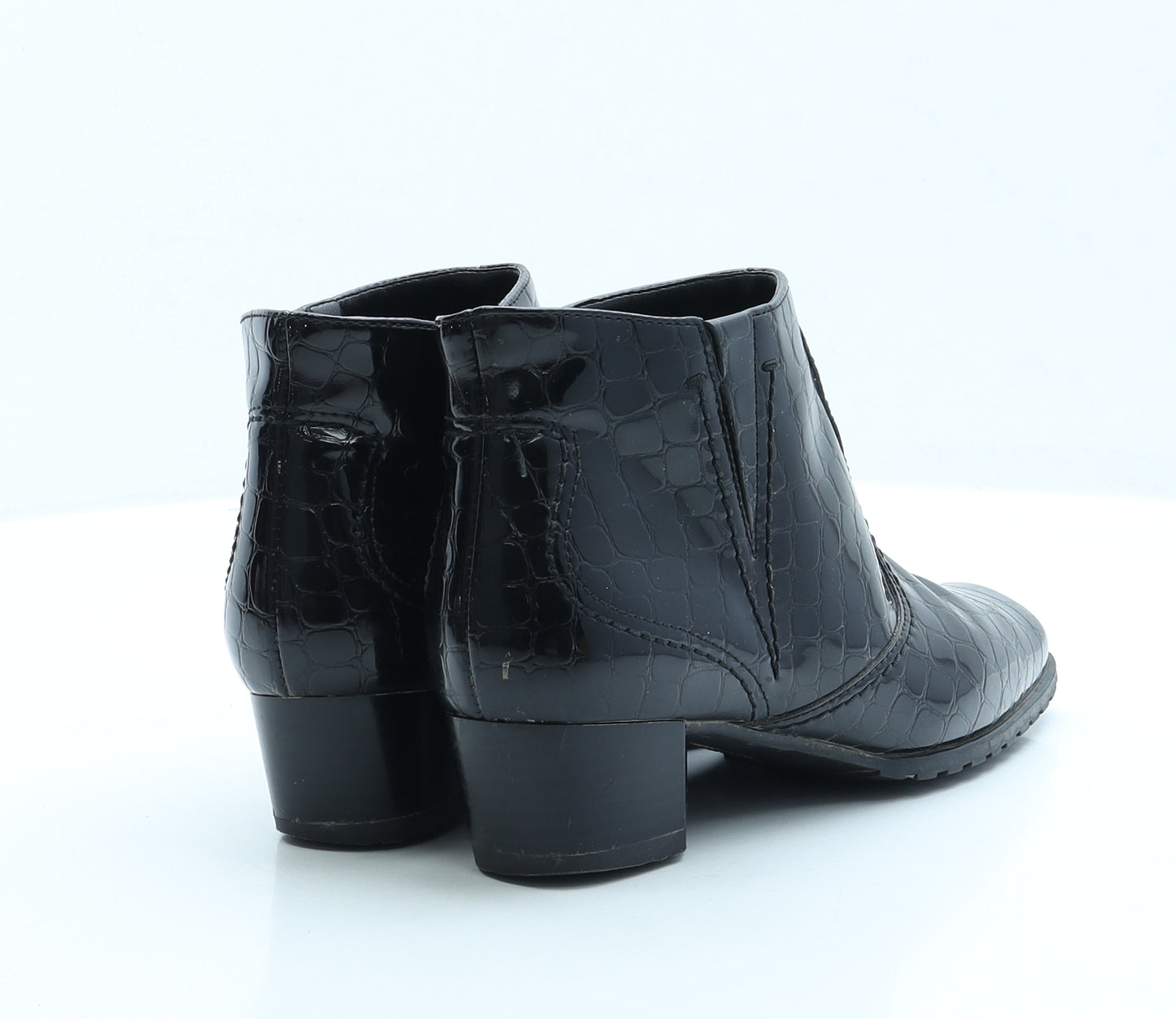 Preworn Womens Black Animal Print Vinyl Bootie Boot UK 4