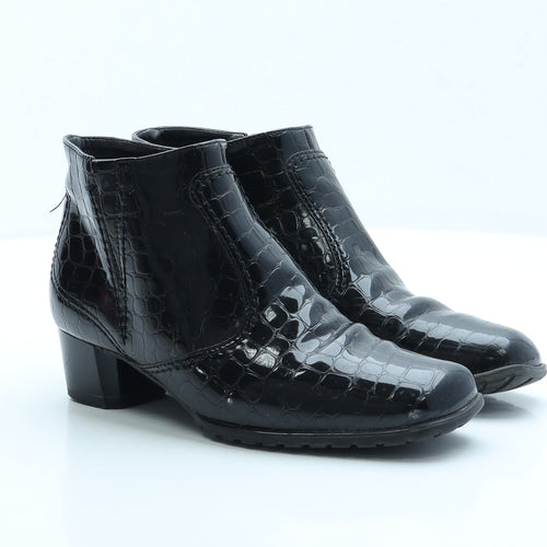 Preworn Womens Black Animal Print Vinyl Bootie Boot UK 4