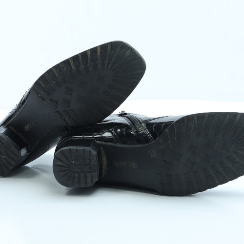 Preworn Womens Black Animal Print Vinyl Bootie Boot UK 4