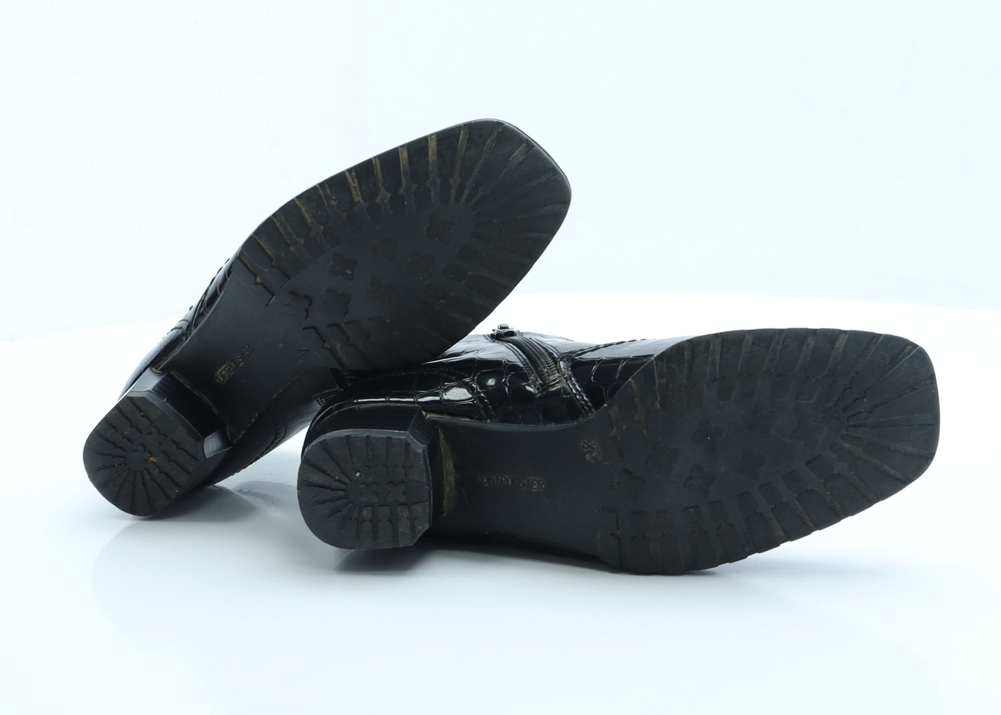 Preworn Womens Black Animal Print Vinyl Bootie Boot UK 4