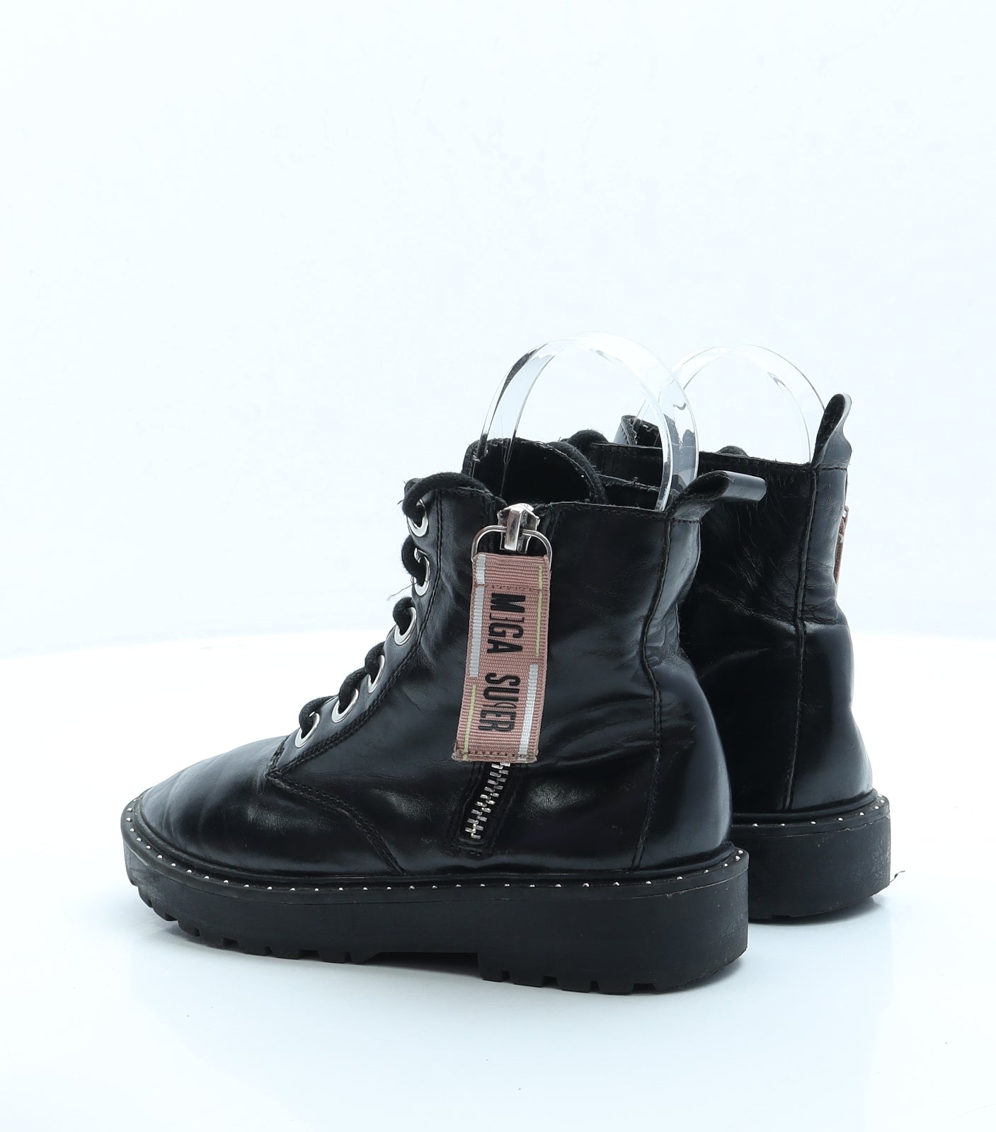 Zara Girls Black Faux Leather Combat Boot UK 1
