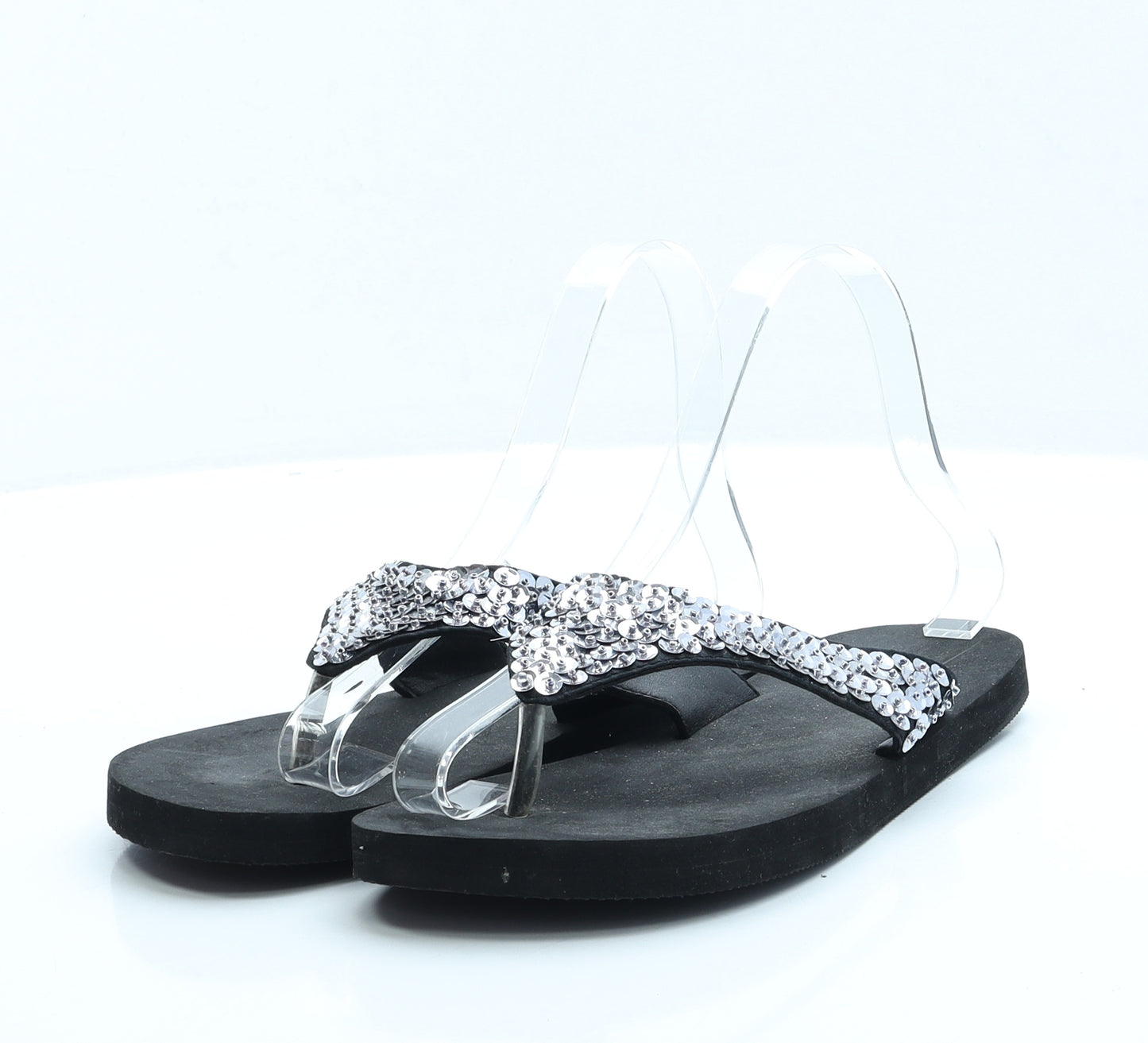 Marks and Spencer Womens Black Rubber Thong Sandal UK 5 - 5-6