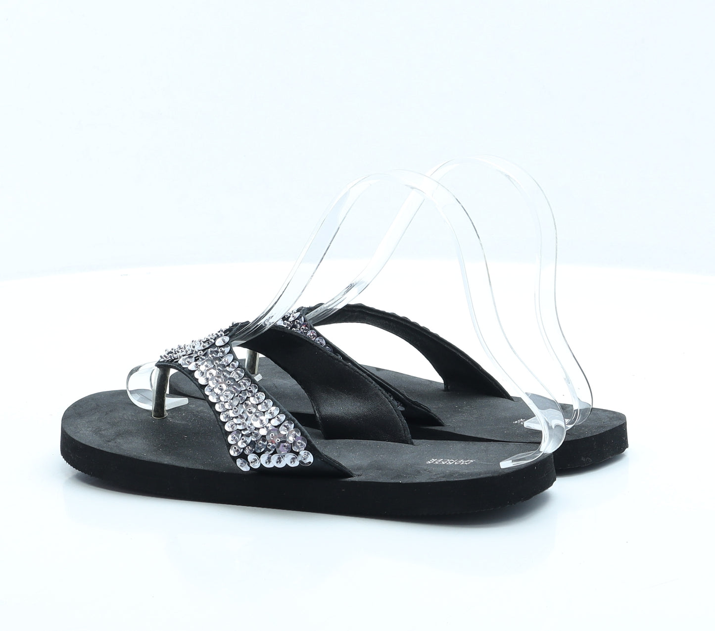 Marks and Spencer Womens Black Rubber Thong Sandal UK 5 - 5-6
