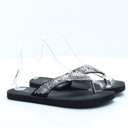 Marks and Spencer Womens Black Rubber Thong Sandal UK 5 - 5-6