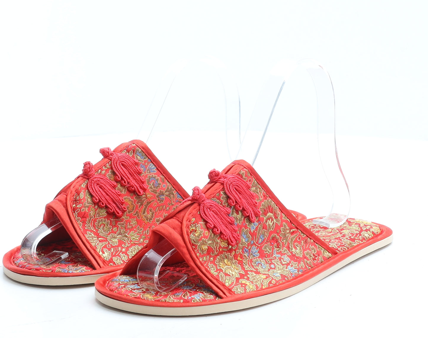 Preworn Womens Red Geometric Polyester Slider Slipper UK 40 - House Slippers