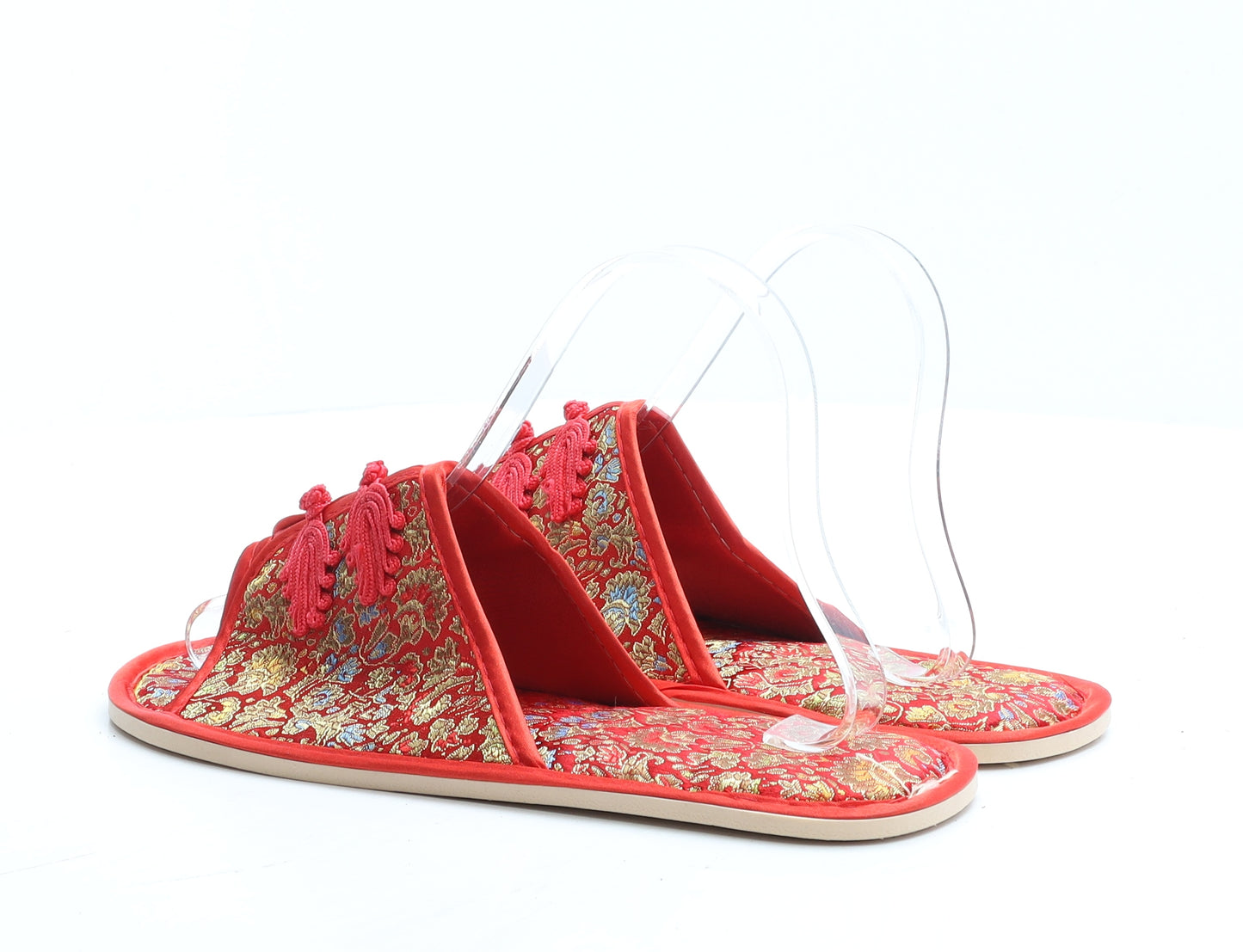 Preworn Womens Red Geometric Polyester Slider Slipper UK 40 - House Slippers