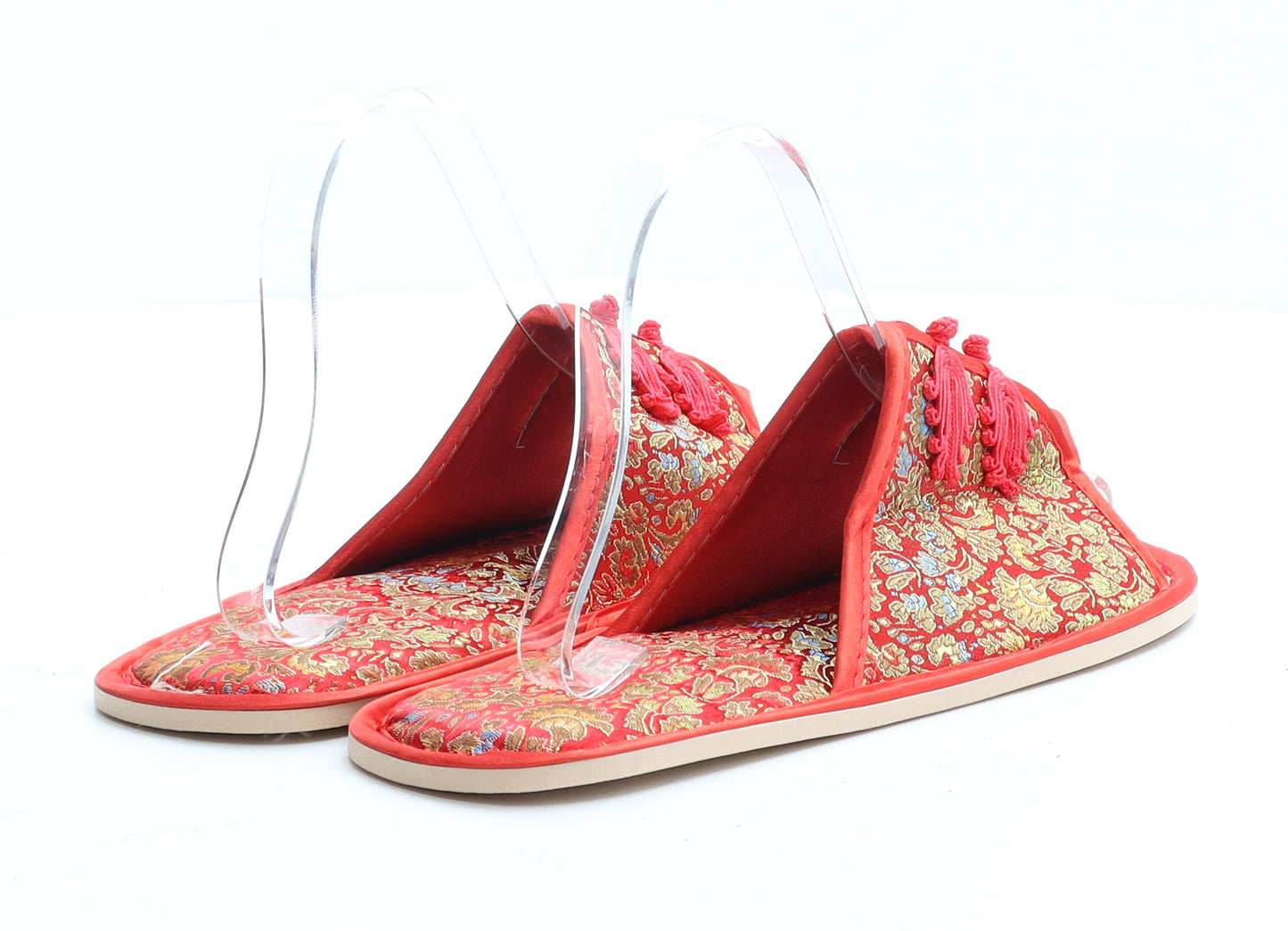 Preworn Womens Red Geometric Polyester Slider Slipper UK 40 - House Slippers