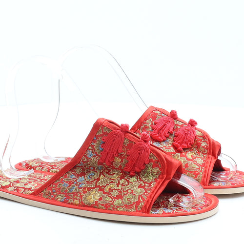 Preworn Womens Red Geometric Polyester Slider Slipper UK 40 - House Slippers