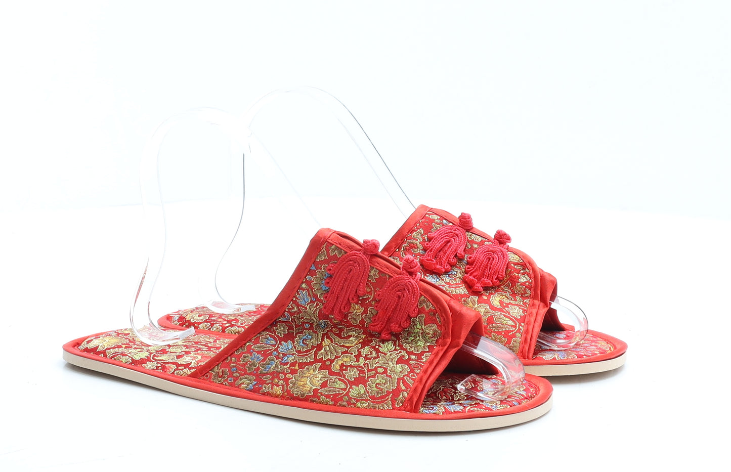 Preworn Womens Red Geometric Polyester Slider Slipper UK 40 - House Slippers