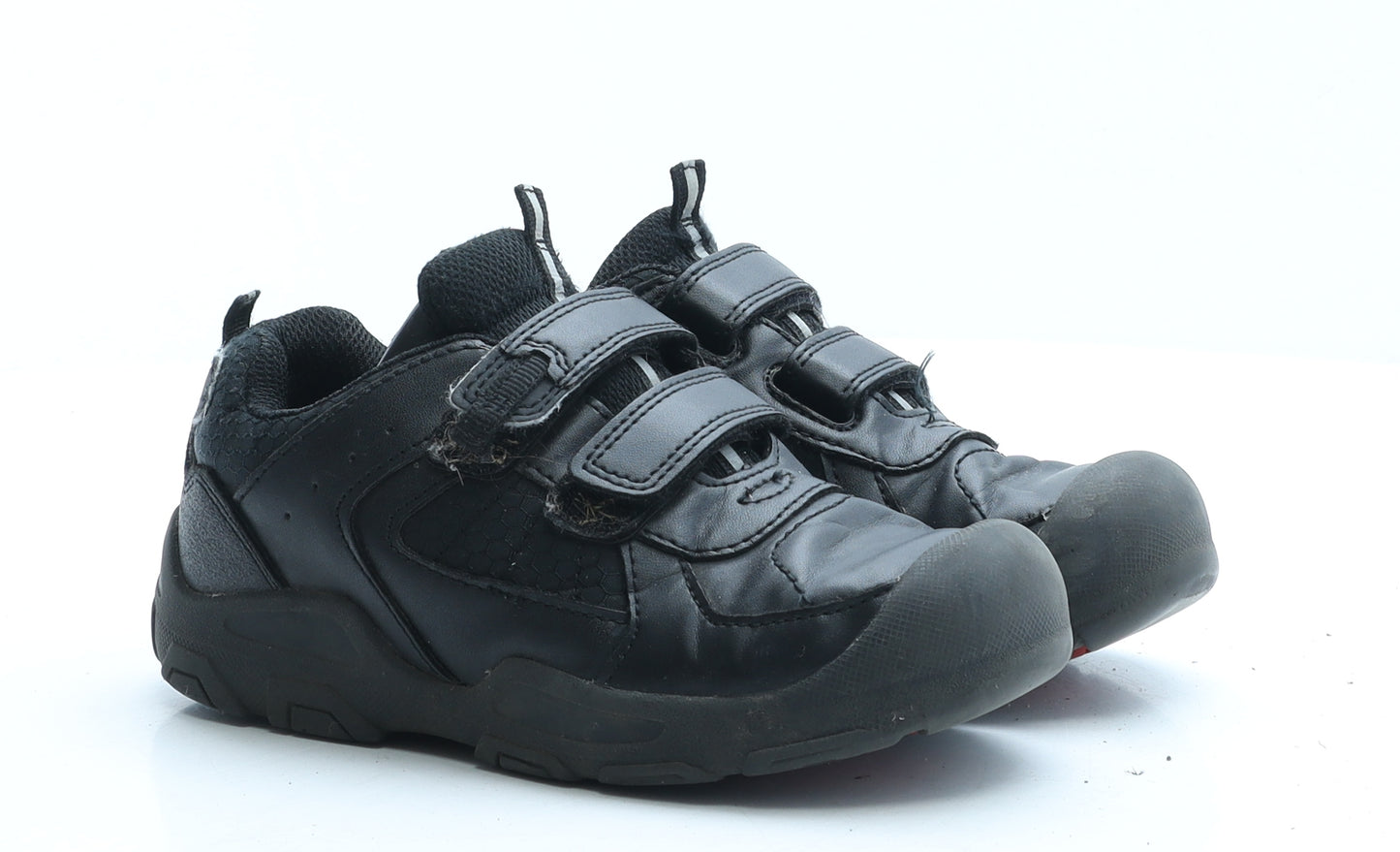 George Boys Black Faux Leather Trainer UK 13