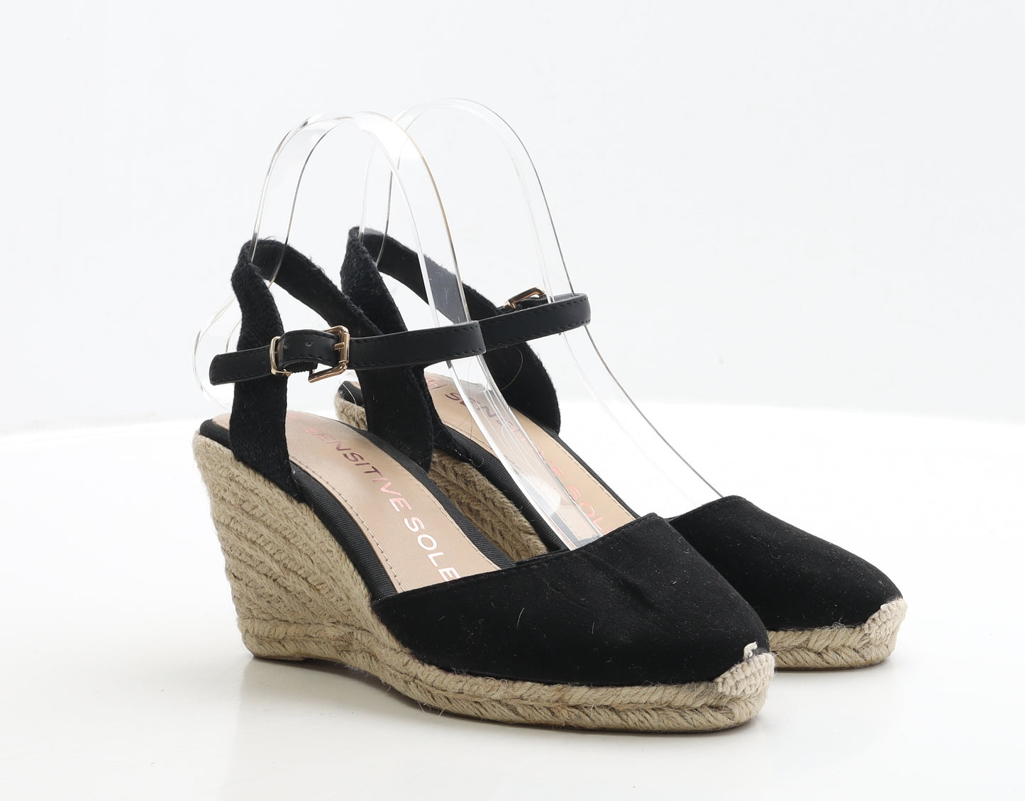F&F Womens Black Faux Suede Strappy Heel UK 5