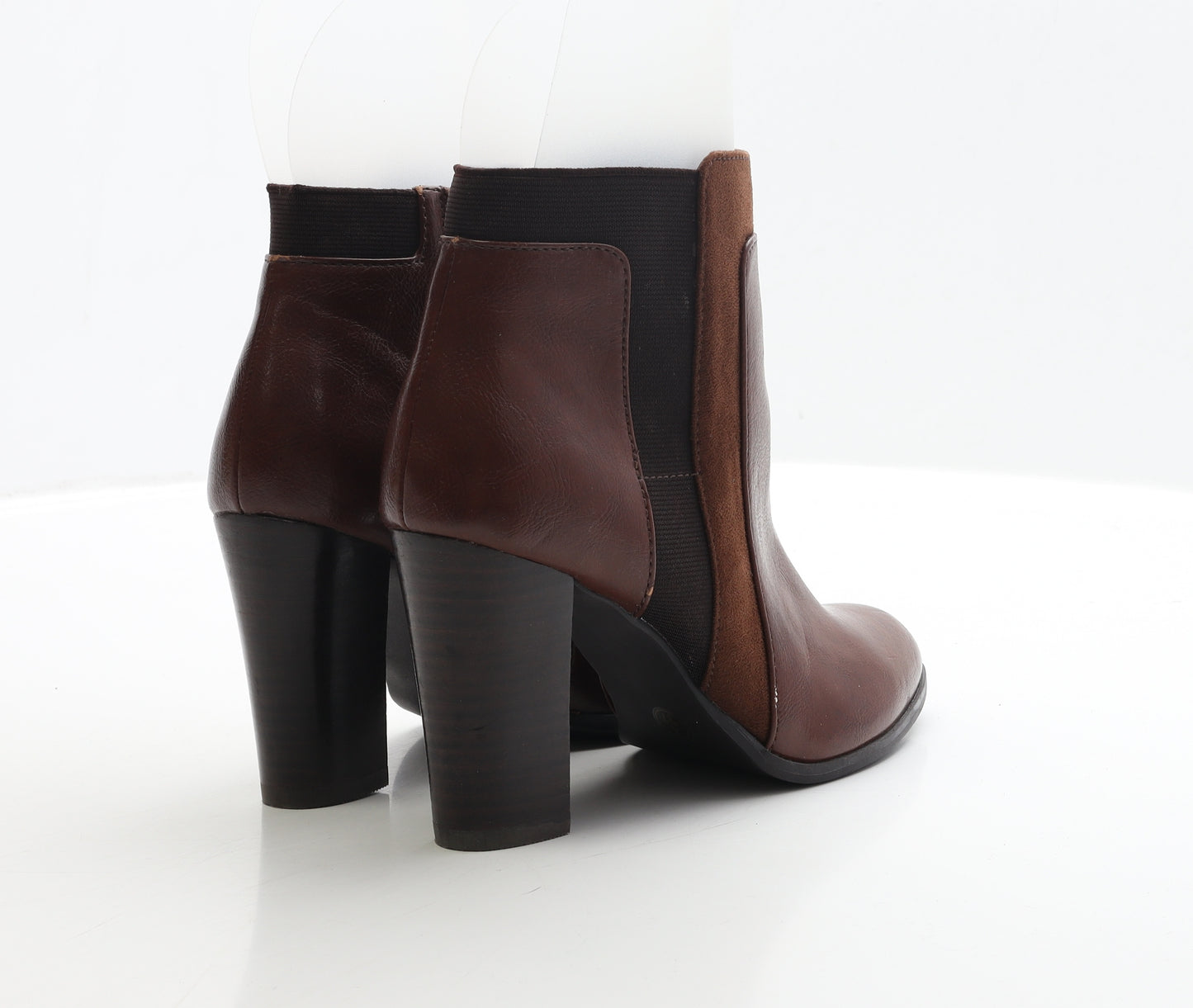 F&F Womens Brown Faux Leather Bootie Boot UK 4 EUR 37