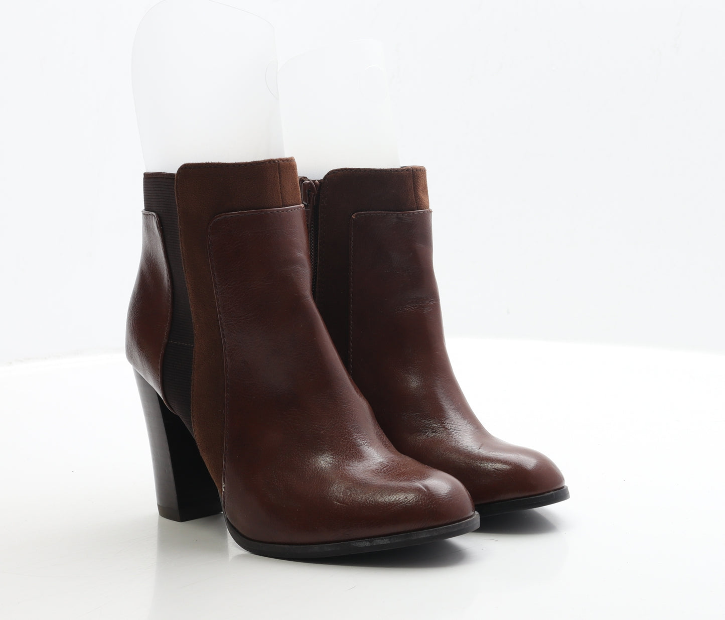 F&F Womens Brown Faux Leather Bootie Boot UK 4 EUR 37