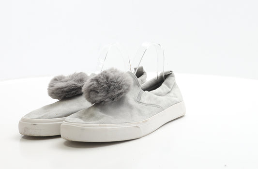 Primark Womens Grey Polyester Slip On Casual UK 8 42 - Pom Pom Detail