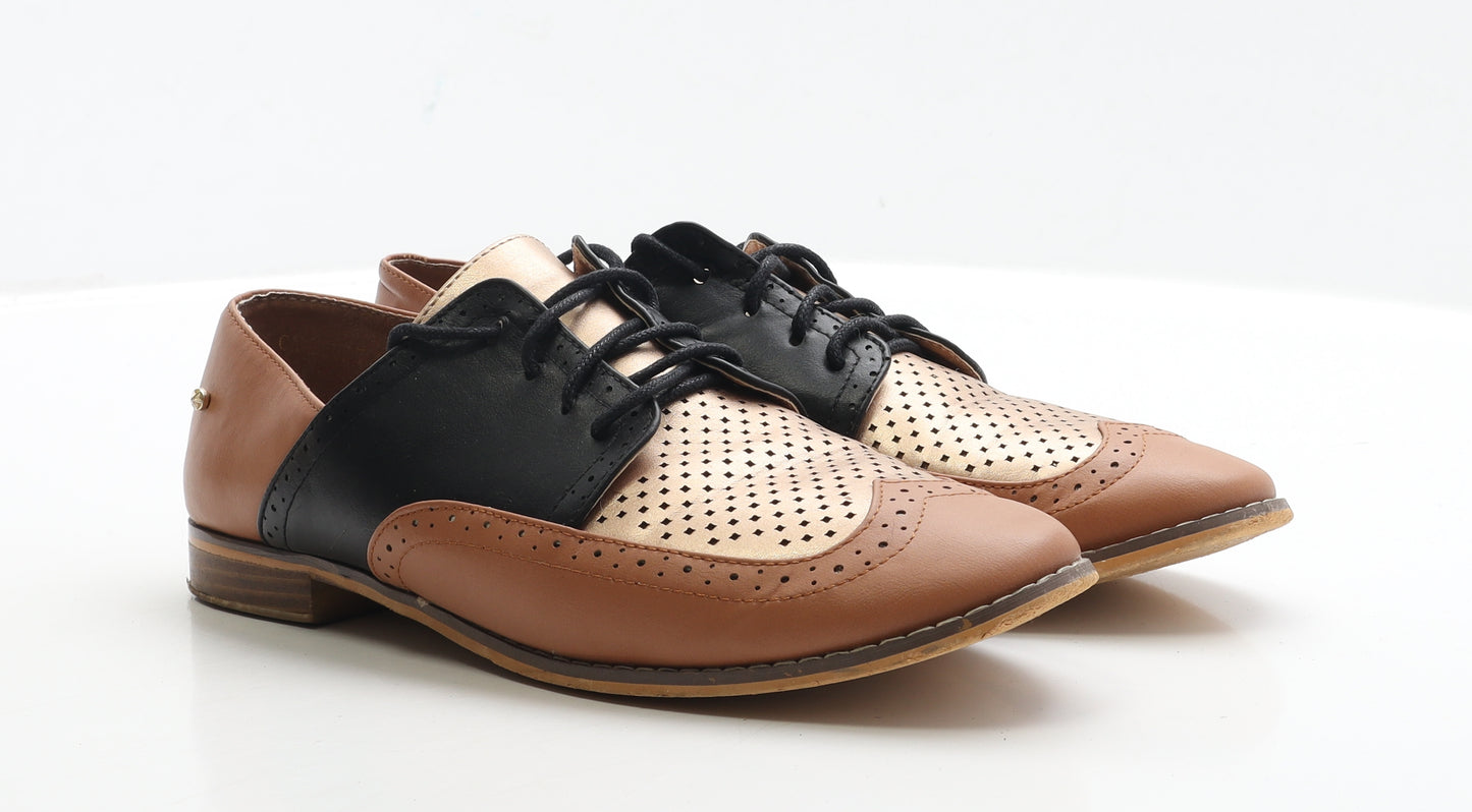 Esoape Womens Brown Faux Leather Flat UK 8 EUR 41