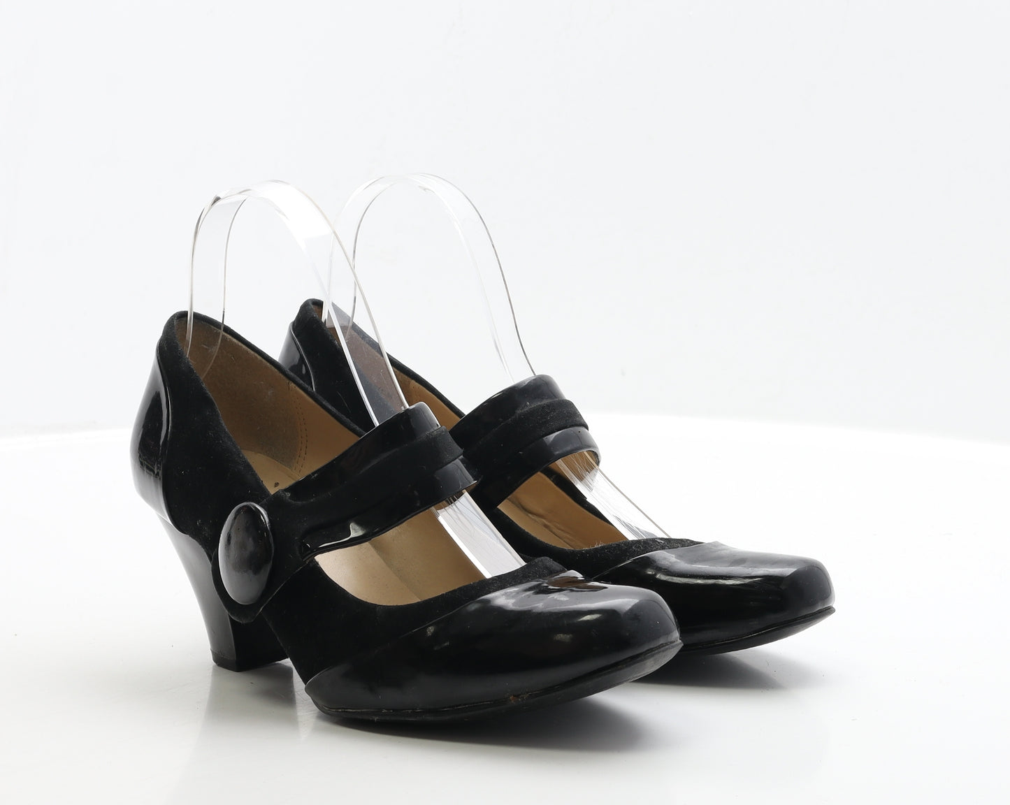 Clarks Womens Black PVC Court Heel UK 6