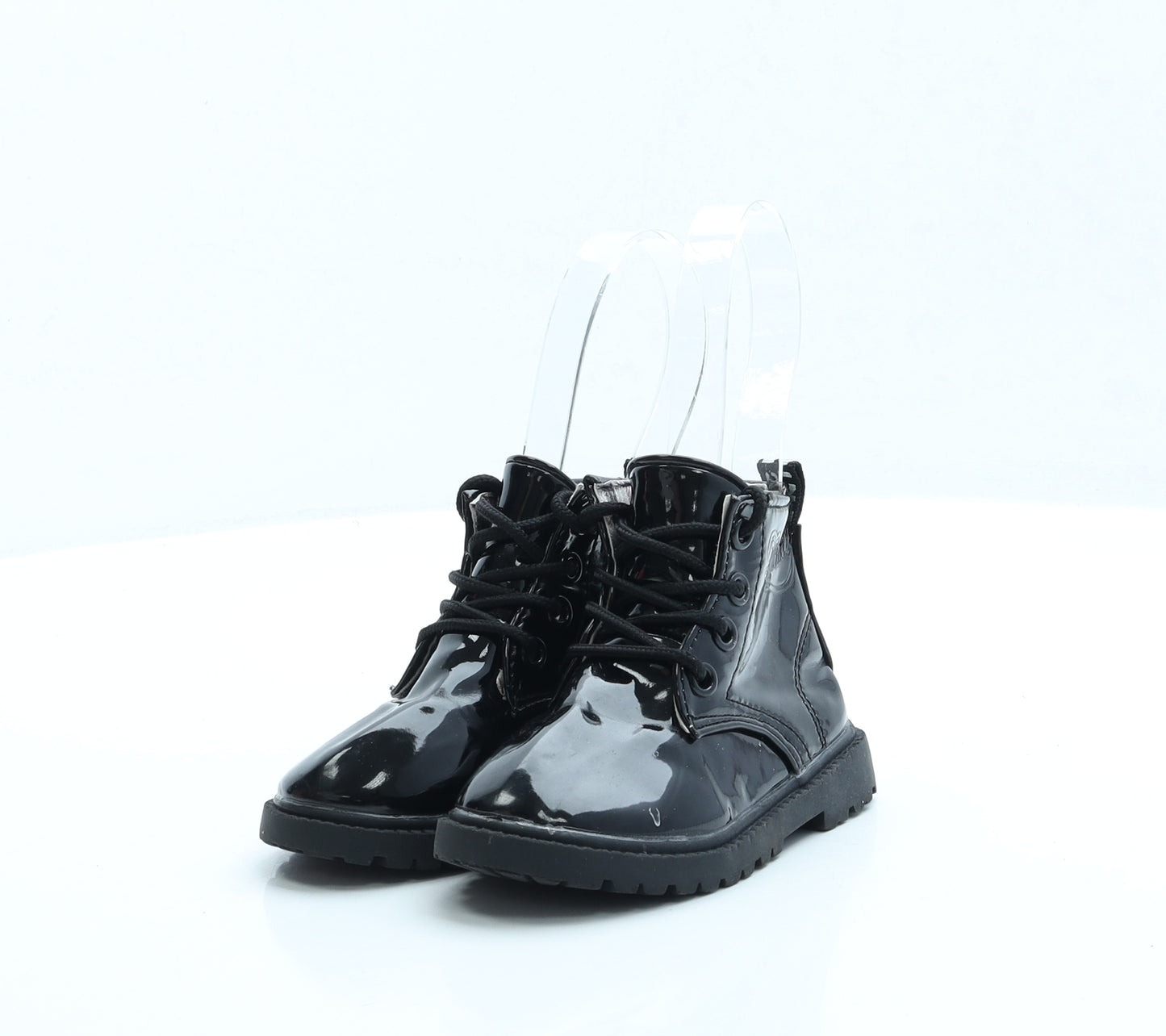 Preworn Girls Black Vinyl Combat Boot UK 5 EUR 22
