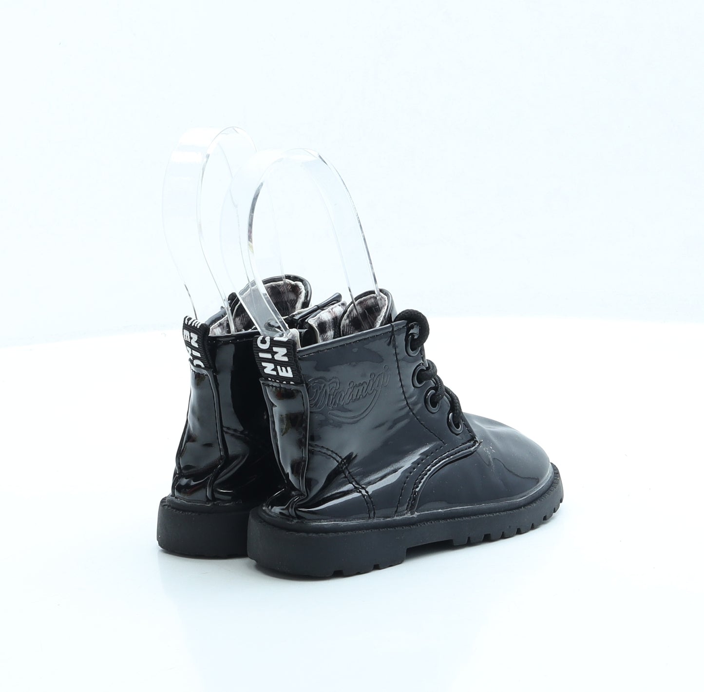 Preworn Girls Black Vinyl Combat Boot UK 5 EUR 22