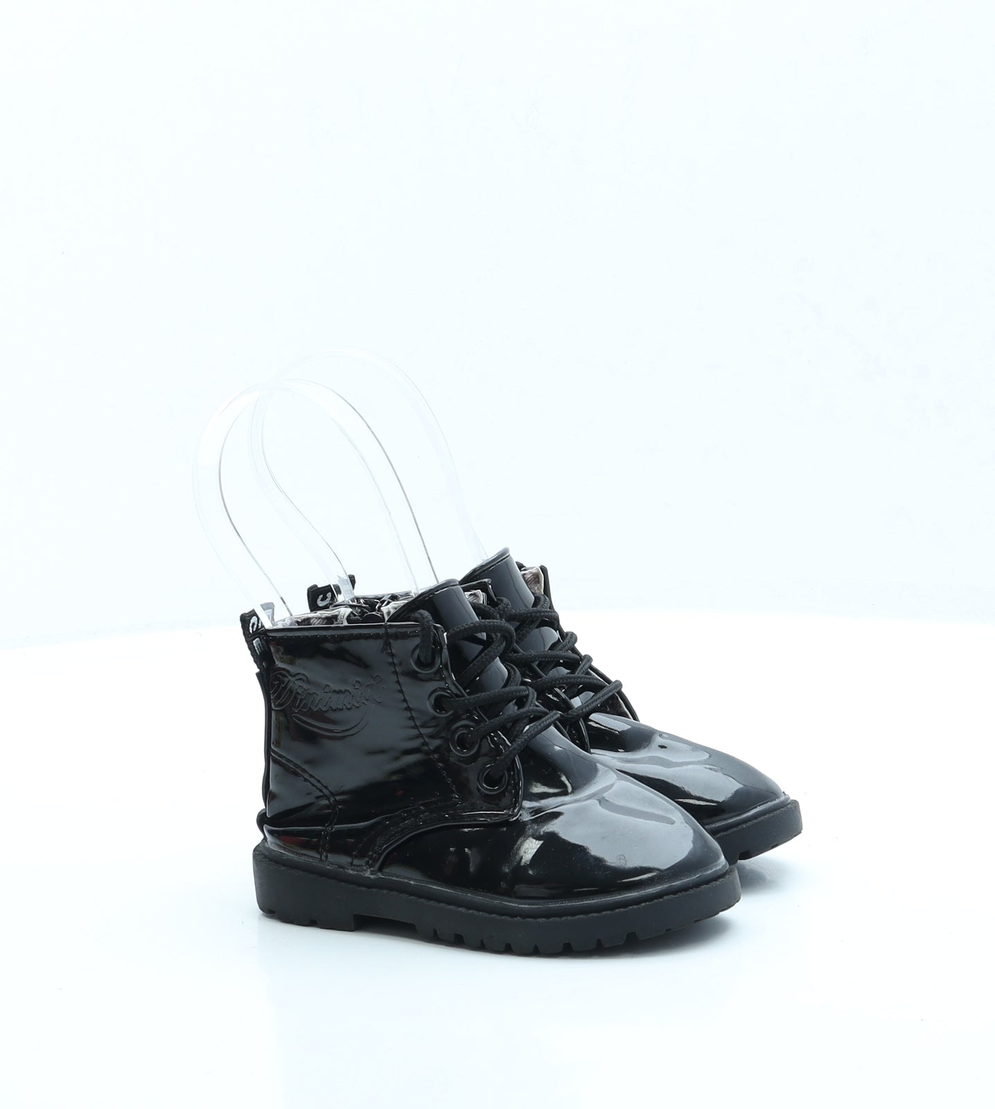 Preworn Girls Black Vinyl Combat Boot UK 5 EUR 22