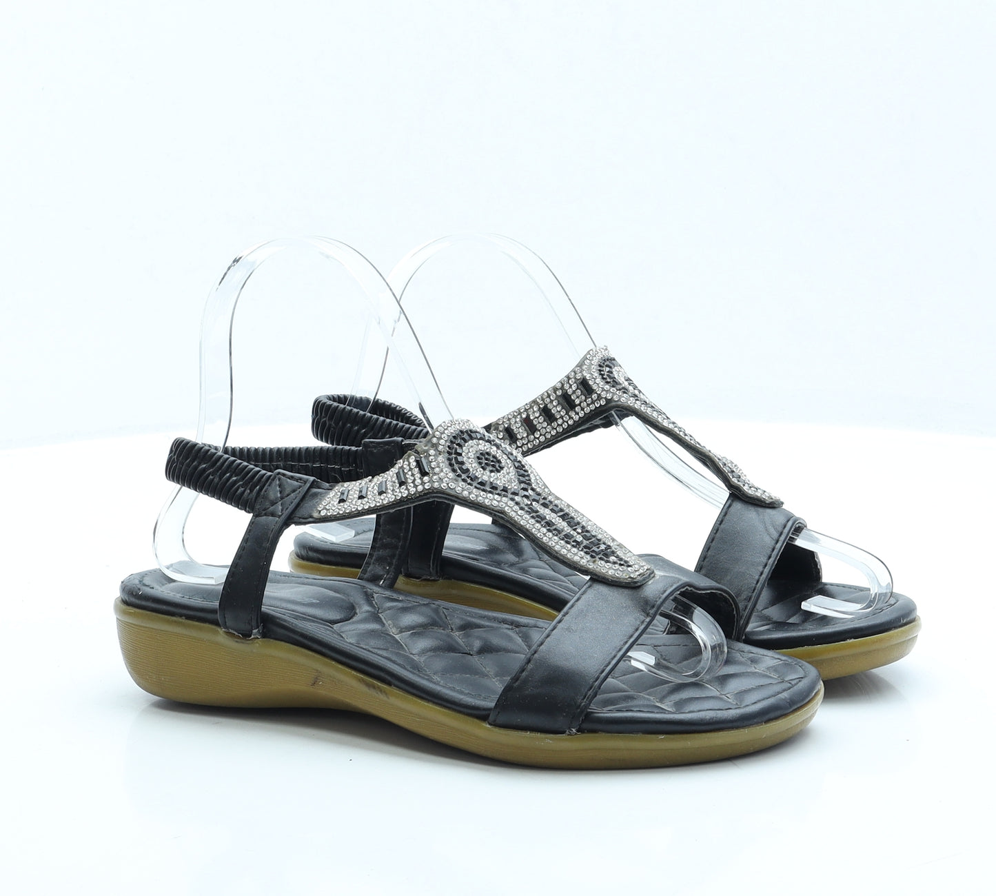Apple Footwear Womens Black Faux Leather Slingback Sandal UK 5 EUR 38